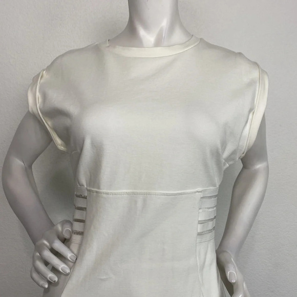 Mystic Ivory Semi Sheer Short Sleeve Crew Neck Mini Dress Size Large - Picture 2 of 7